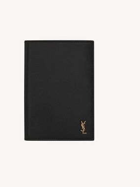 Saint Laurent Black Leather Passport and Card Holder with Gold Hardware